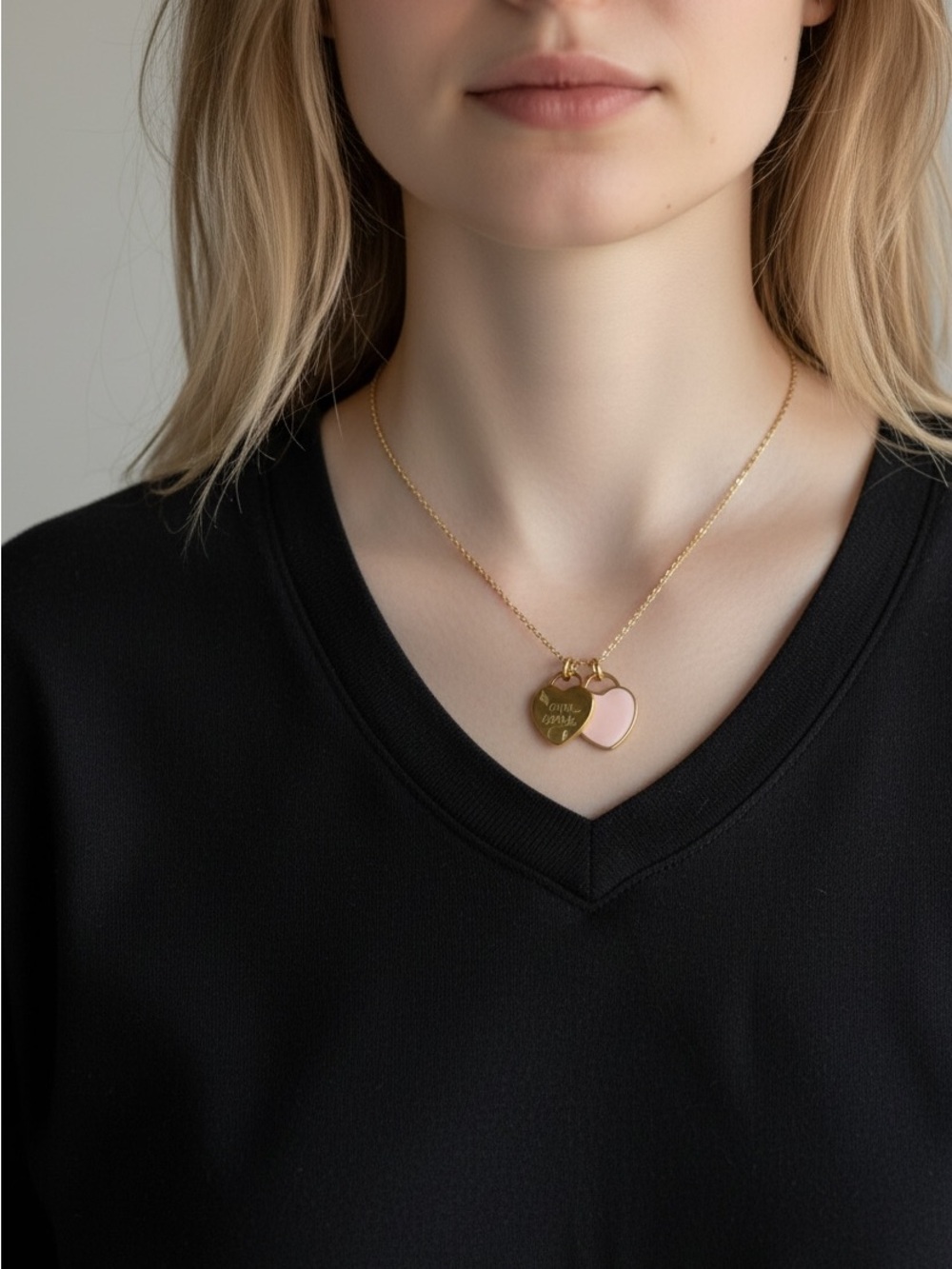 10/21 Gold Heart Pendant Necklace with Pink Enamel Accent